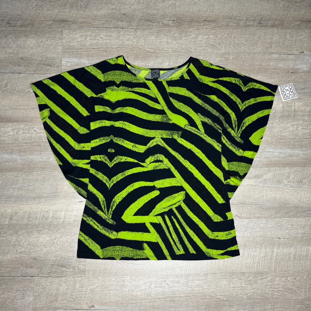 Clara Sun Woo Green Black Zebra Abstract Print Batwing Sleeve Top Size S New